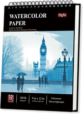 9"X12" Watercolor Sketchbook, 32 Sheets Watercolor Notebook, 140 Lb / 300 GSM Wa