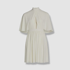 $395 Halston Women's Ivory Alida Keyhole Cape Ruffle Skirt Evening Dress Size L