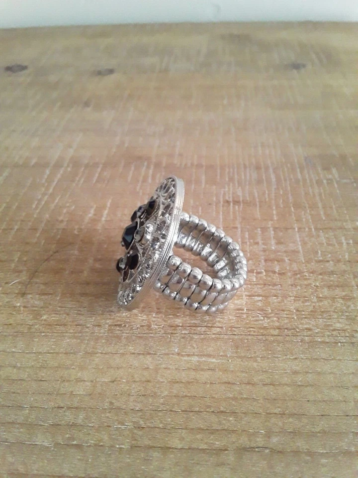 Anillo elástico negro y plata 1928 nuevo Foto 3 de 4