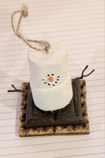 Ganz S'mores Snowman Christmas Tree Ornament Marshmallow Stack Rustic Hanger