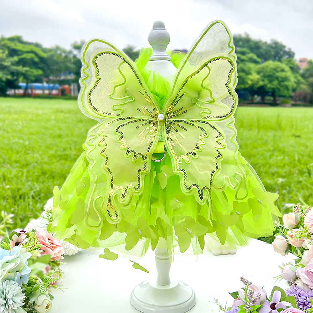 green dress for dogs Pet Cat Princess Butterfly Costume Skirt Small Dog Clothes category:Garden Party