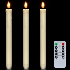 Homemory 3 Pcs Flameless Taper Candles with Remote Timer Dimmer, 9.6" Ivory L...
