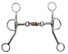 Showman Stainless 5" Dog Bone Snaffle with Long Shanks and Copper Rings 46785