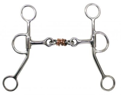 Showman Stainless 5'' Dog Bone Snaffle with Long Shanks and Copper Rings 46785