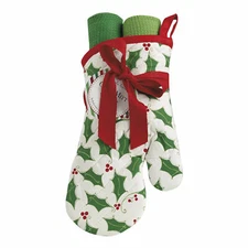 DII Design Imports Holly & Berry  Holiday Potholder & Dishtowel Gift Set  ~~NEW~