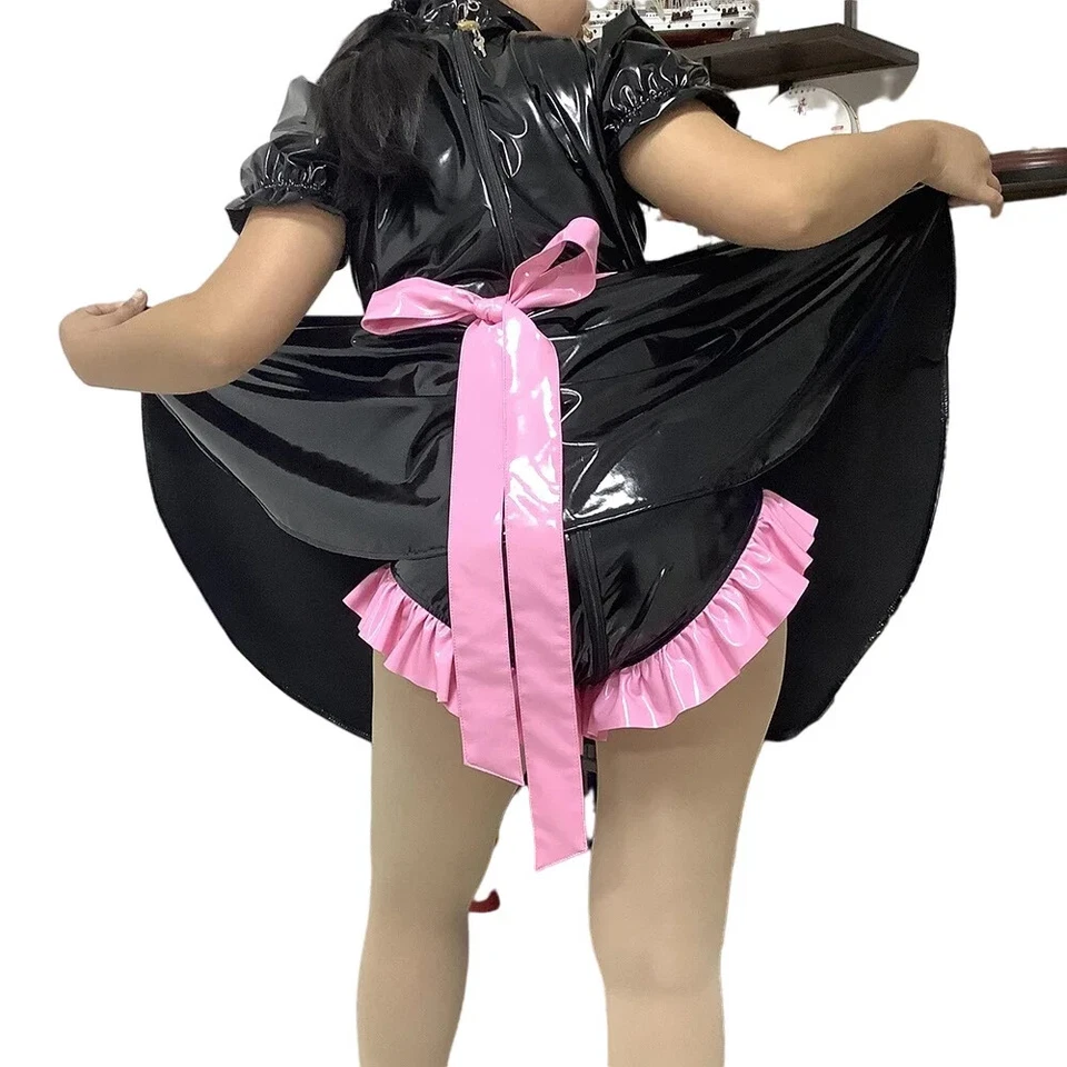 Vestido SISSY bloqueable talla grande PVC disfraces de criada uniforme delantal hecho a medida Foto 2 de 4
