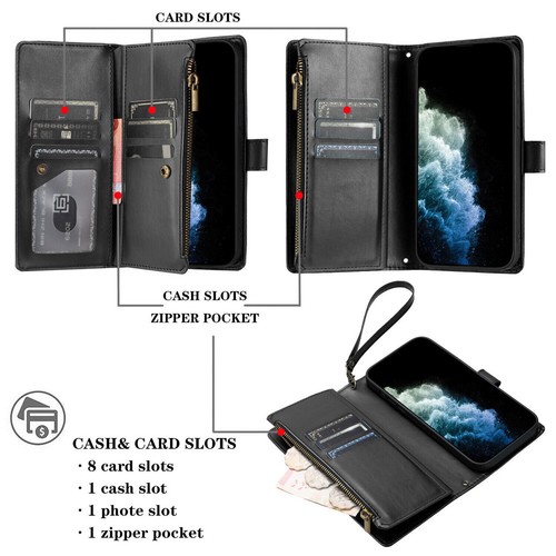 Leather Wallet Case with Zipper Pocket for Motorola Moto G Play 2024 - Black - Picture 3 of 12
