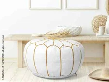 STUFFED Moroccan Handmade Genuine Leather Boho Pouf Ottoman Footstool Pouffe