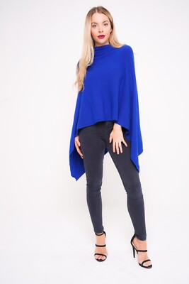 Italienischer Damen Lagenlook Reverse Naht Freizeit Winter Strick Cape Poncho Pullover
