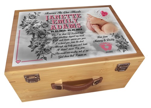 Caja de memoria de madera, caja de recuerdo conmemorativa para bebé recién nacido, caja de memoria personalizada. - Imagen 2 de 18