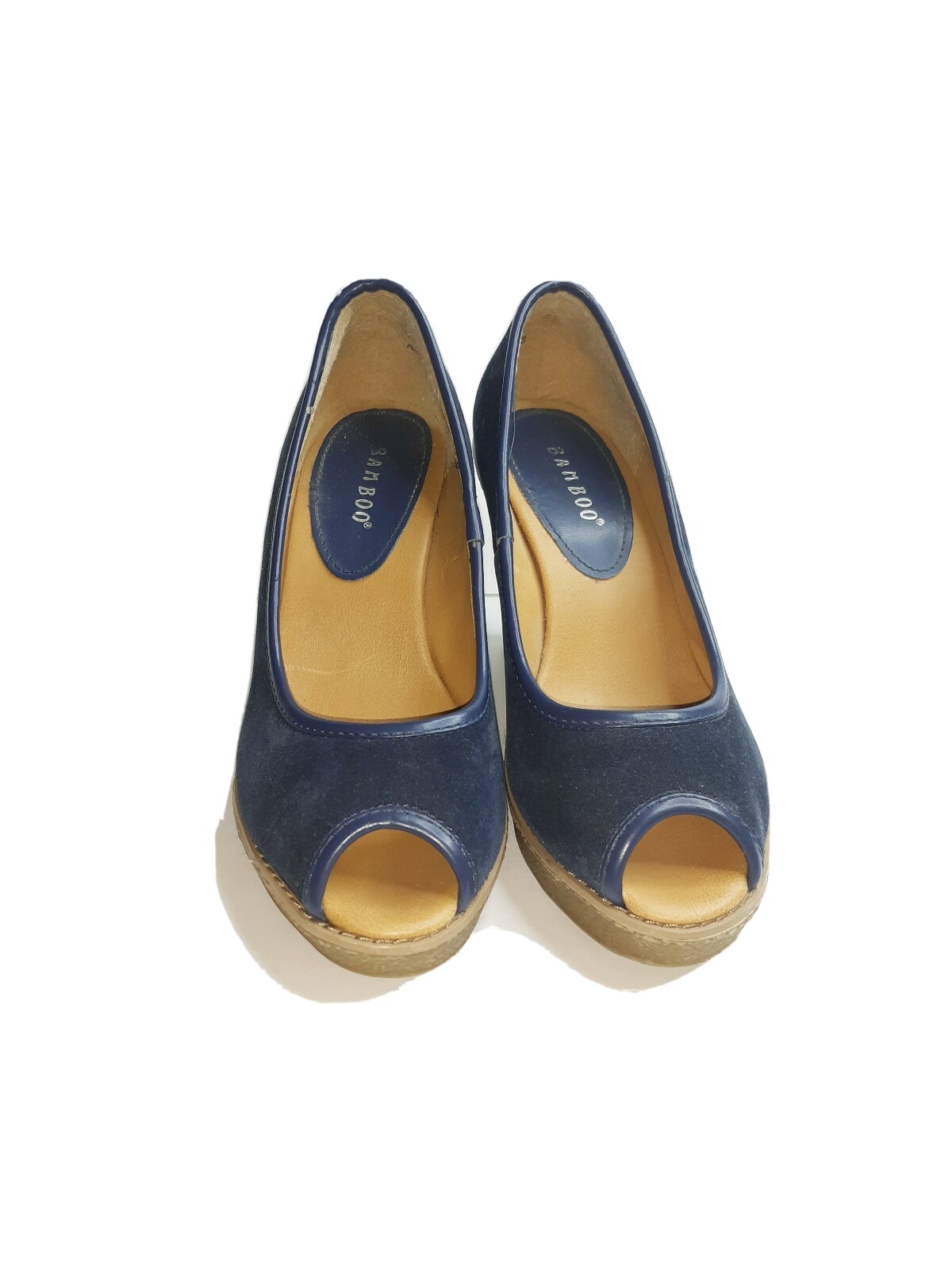 Bamboo Cute Blue Peep Toe Baby Doll Platform Shoes Size 7.5 Wedge Slip On eBay