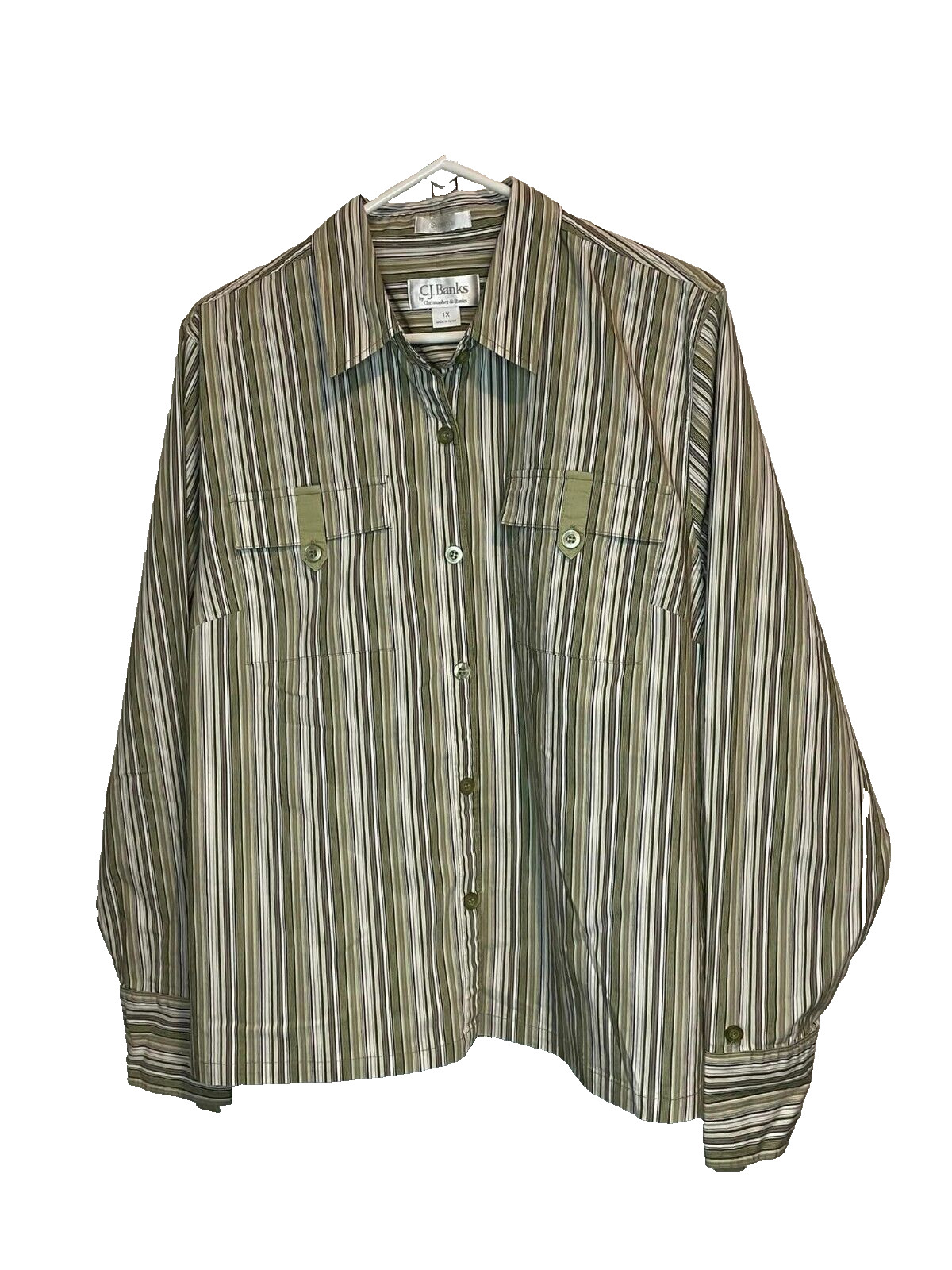 CJ Banks Shirt Womens 1X Multicolor Striped Button Up Long Sleeve Classic Casual