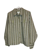 CJ Banks Shirt Womens 1X Multicolor Striped Button Up Long Sleeve Classic Casual