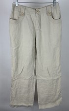 Vintage 90s Y2K Linen Pants 6 / S Beige Wide Leg Trouser Big Buttons Neutral