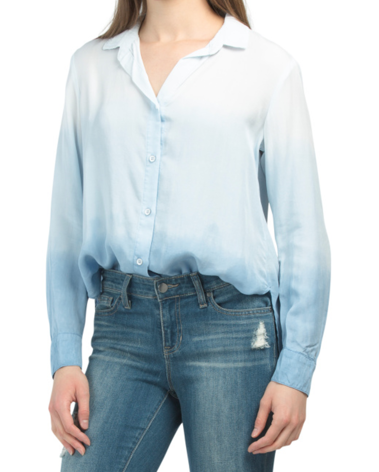 トップス STONE  button down shirt NEW CLOTH & STONE SzM BUTTON DOWN LONG SLEEVE SHIRT OMBRE BLUE