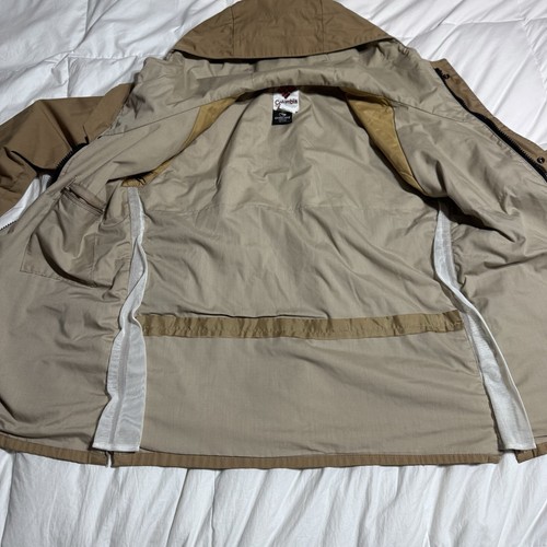 Giacca lunga con cappuccio Columbia Gore-Tex vintage marrone bottoni a pressione/zip uomo L - Foto 4 di 13