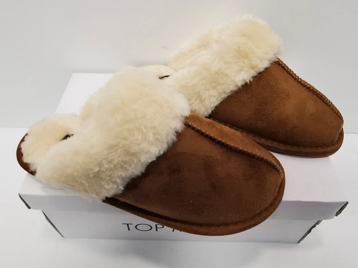 Top Moda Fallon 2 Faux Fur Indoor Outdoor Slippers in Tan Size 7