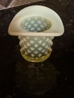 Vintage uranium Topaz Fenton Opalescent Hobnail Glass Top Hat Toothpick Holder — photo 4