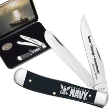CASE XX KNIVES U.S. NAVY TRAPPER GIFT SET - BLACK SYNTHETIC POCKET KNIFE 2254 SS