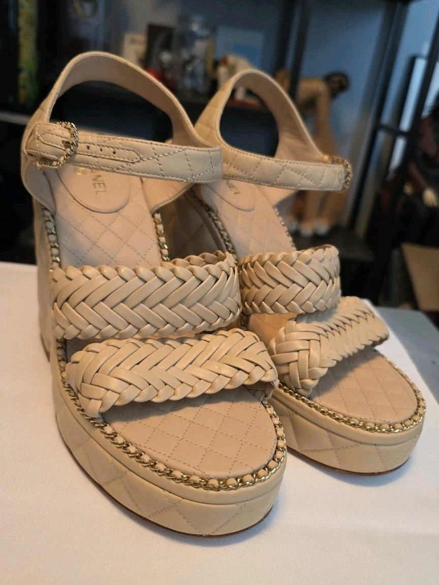 CHANEL Wedge High (3-3.9 in) Heel Height Sandals for Women for