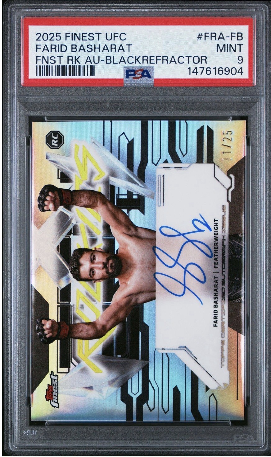 2025 UFC Finest Farid Basharat Rookie Autograph Black Refractor /25 Graded PSA 9