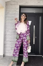 ZARA NEW HIGH-WAIST SATIN PRINTED STRAIGHT TROUSERS PANT Sz M,L, XL 2756/243 NWT