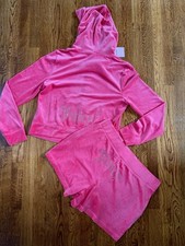 Juicy Couture Bling Velour Tracksuit Hoodie and Shorts Set Watermelon XL