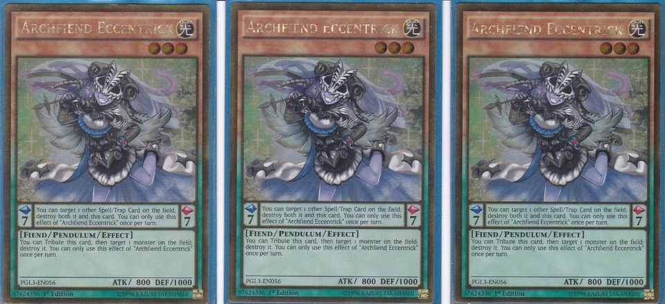Yu-Gi-Oh! 3x Archfiend Eccentrick PGL3-EN056 1st Ed. Premium Gold Rare EXCELLENT - Photo 1/1