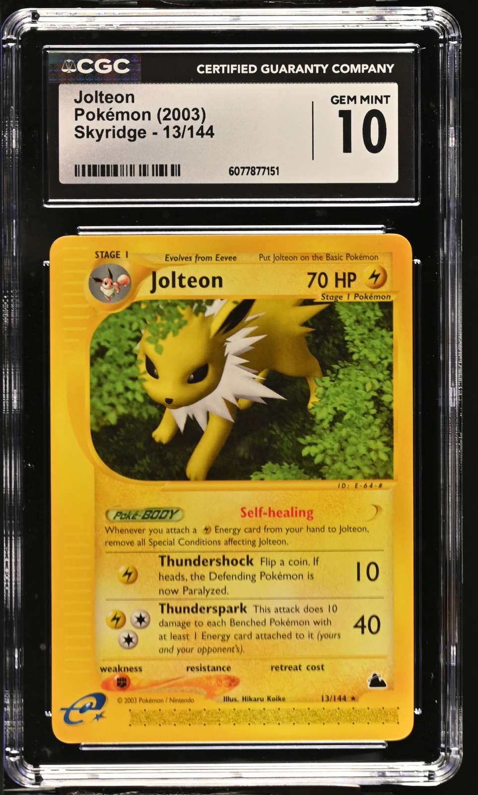 CGC 10 GEM MINT Jolteon 2003 Skyridge 13/144 Pokemon Card