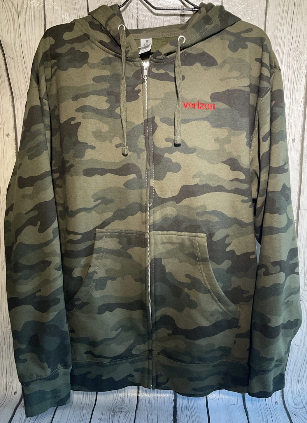Verizon Sweatshirt Hoodie Employee Uniform Work Mens Large Full Zip Green Camo