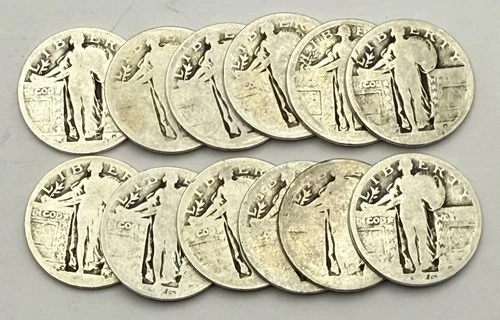 12-Standing Liberty Silver Quarters-Dateless-12 Coin-Over 2oz Silver-3 Day Sale