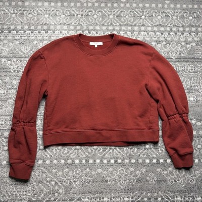 Tibi Cropped Sweatshirt Brick Red Large Puffed Sleeves Elevated Chic