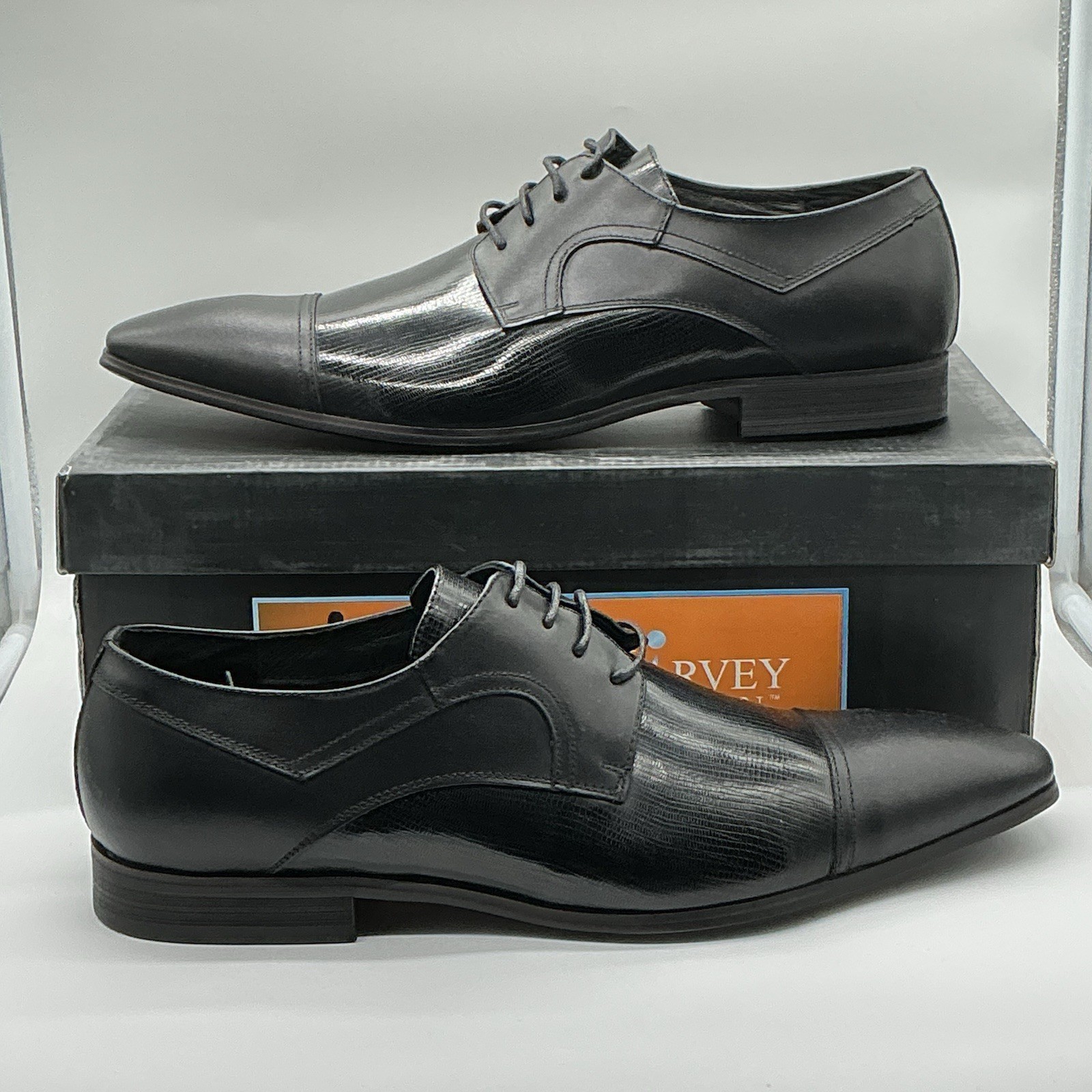 NEW Steve Harvey Mens Leather Black Dress Shoes Sz 14