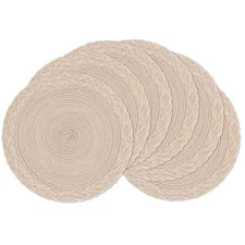 15 Inch round Placemats Set of 6 Boho Woven Braided Border Table Mats Washable H