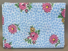 Floral Feed Sack Petite Blue Flowers Pink Yellow Green White 35" x 32" Feedsack