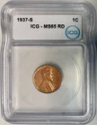 1937-S Lincoln Cent (Wheat Penny), ICG MS-65 RD