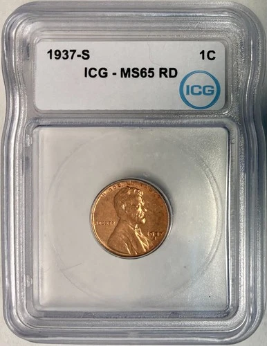 1937-S Lincoln Cent (Wheat Penny), ICG MS-65 RD
