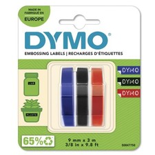 Dymo Pack Of 3 Red Blue Black Embossing Tape 9mm x 3m For Omega Label Printer