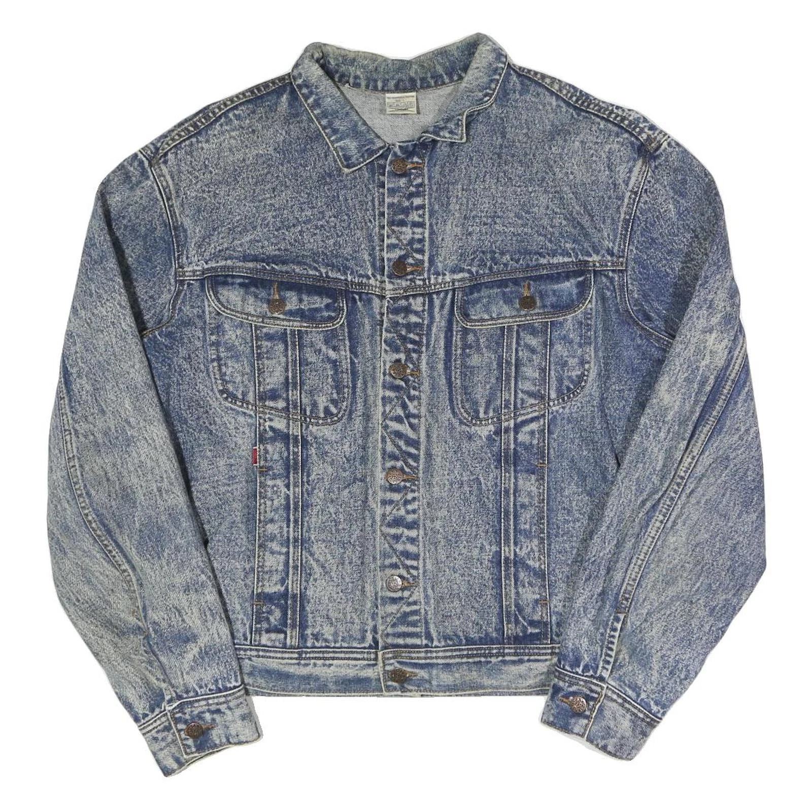 STAND Mens Blue Denim Jacket L Cotton Blend Button Front Classic Casual