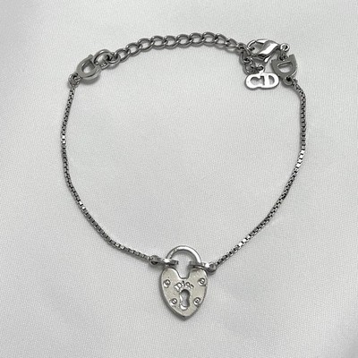 Christian Dior Silber Herz Armband Vorhängeschloss Vintage Logo Y2K 2000er Original