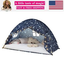 Bed Tent Bed Canopy Twin Size with Bottom,Kids Tent Indoor Floor with Lights ...
