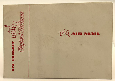 Vintage In Flight With Capital Airlines Envelope Via Air Mail Airplane 