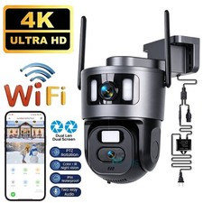 Dual Lens 4K WiFi Security Camera 8X Zoom Outdoor Home Night Vision CCTV PTZ