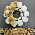 Vintage 1960's MIRIAM HASKELL Gold-tone Milk Glass Flower Brooch Pin Jewelry