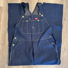 Dickies Bib Overalls Carpenter Mens Size 38x30 Dark Wash Made in USA New W/ Tags
