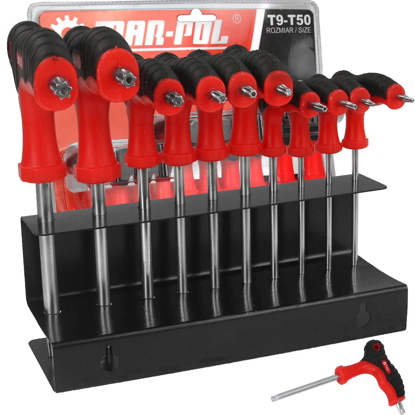 Set chiavi Torx T9–T50 10 pz doppia punta con manico in gomma e supporto