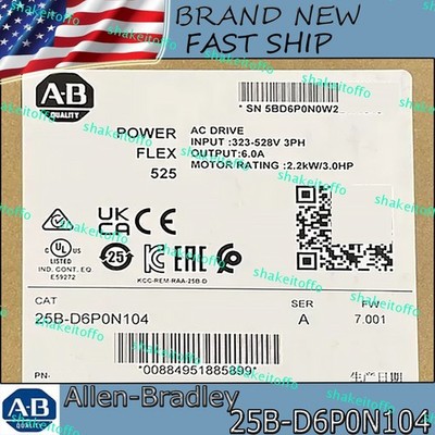 25B-D6P0N104/A New AB PowerFlex 525 2.2kW (3Hp) AC Drive Free Ship AB