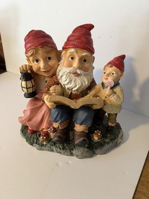 Gnome Garden Statue Reading Gnome Family Couple Outdoor Lawn