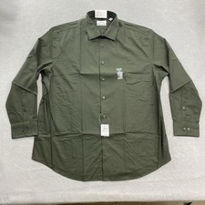 Calvin Klein Dress Shirt Mens 17.5 32/33 Green Button Up Regular Fit Stretch