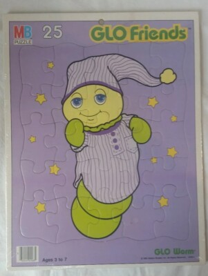 Vintage Glo Worm Glo Friends 25 Piece Puzzle Gloworm Hasbro MB 1985 NEW SEALED